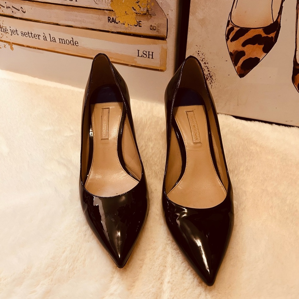 Stuart Weitzman patent leather black pointed heels Size 9.5 - Picture 2 of 15